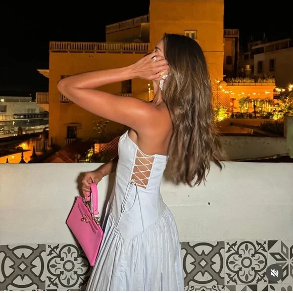 [Sold] Shona Joy Amada Lace Up Strapless Maxi Dress - Ice Blue - Picture 2 of 7